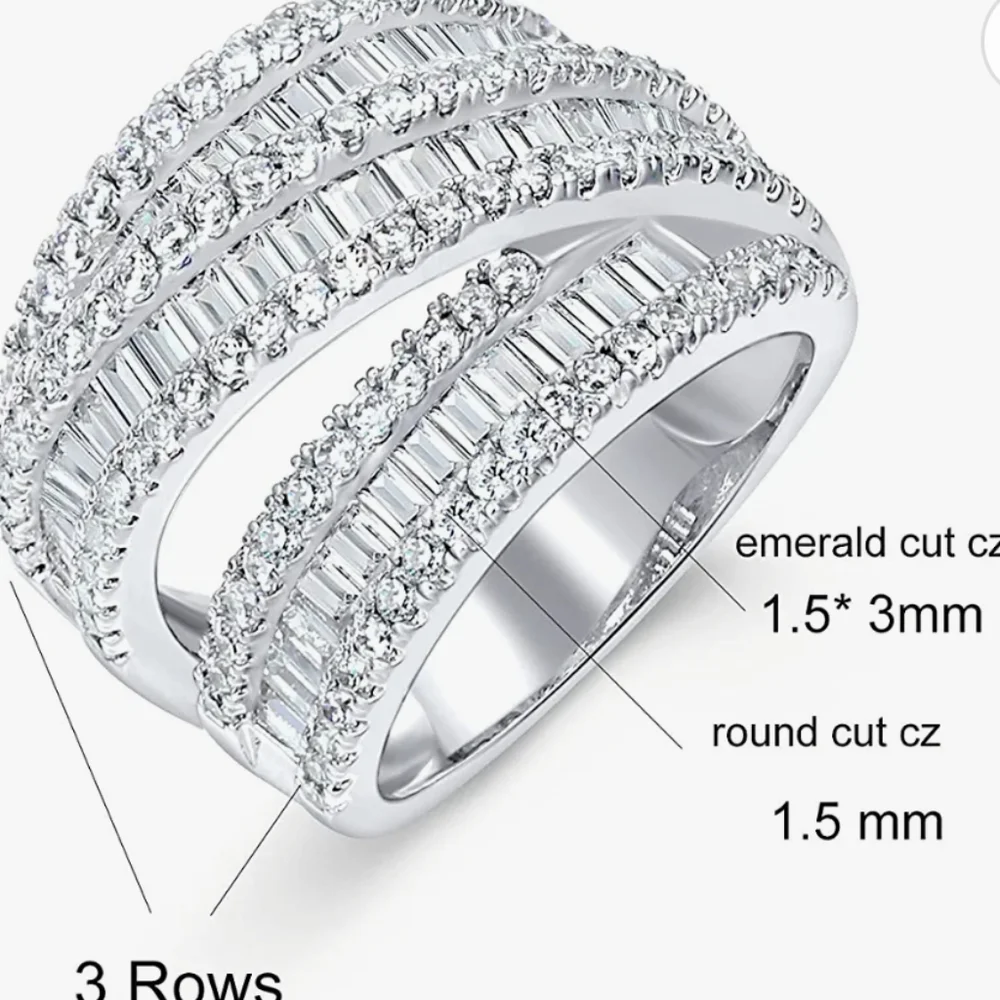 White Gold Plated Emerald Cut CZ Diamond Triple Wrap Ring NWT - Picture 3 of 5